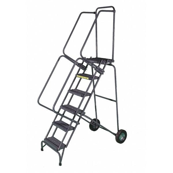 83 in H Steel Folding Rolling Ladder, 5 Steps