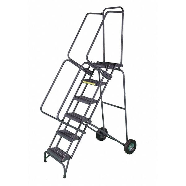 113 in H Steel Folding Rolling Ladder, 8 Steps