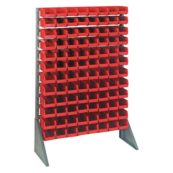 Steel Bin Rail Floor Rack, 36 in W x 15 in D x 54 in H, Red