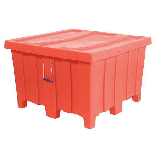 Orange Bulk Container, Plastic, 23 cu ft Volume Capacity