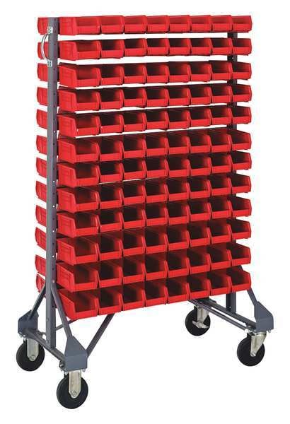 Steel Mobile Bin Rail Floor Rack, 20 in W x 36 in D x 53 in H, Red