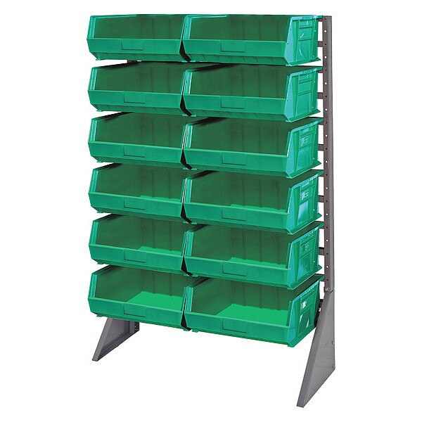 Steel Bin Rail Floor Rack, 15 in W x 36 in D x 54 in H, Green