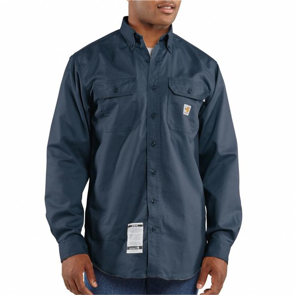 Carhartt Flame Resistant Collared Shirt, Navy, Cotton/Nylon, S