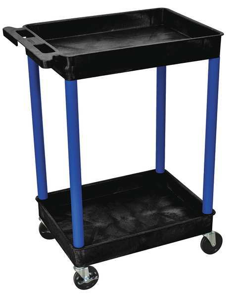 Thermoplastic Resin (Shelf)/High Density Polyethylene (Leg) Flat Handle Utility Cart, 2 Shelves