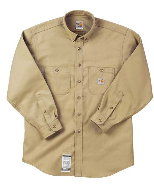 Carhartt Flame Resistant Collared Shirt, Khaki, Cotton/Nylon, 4XL