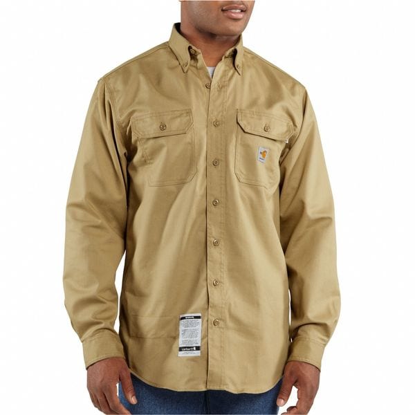 Carhartt Flame Resistant Collared Shirt, Khaki, Cotton/Nylon, M