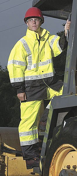 2-Piece Rainsuit with Hood, Jacket/Pant, Storm Stopper Pro, Class 3, Hi-Vis Lime, Size Small/Medium