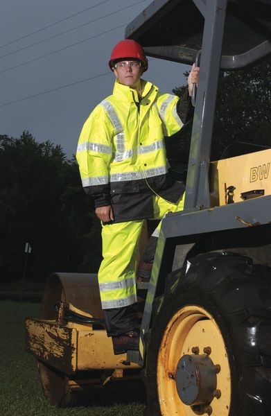 2-Piece Rainsuit with Hood, Jacket/Pant, Storm Stopper Pro, Class 3, Hi-Vis Lime, Size Small/Medium