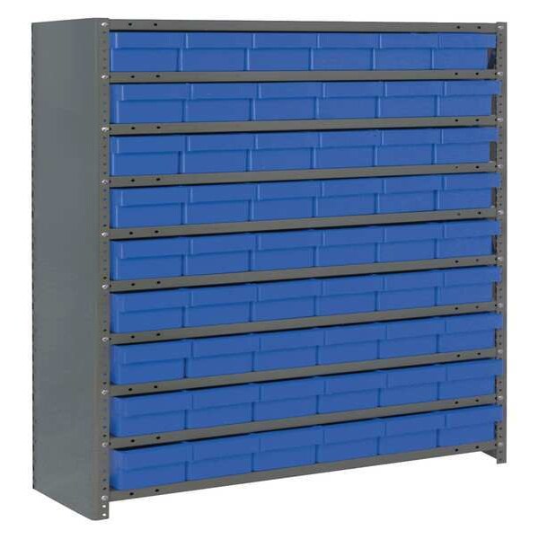 Steel Enclosed Bin Shelving, 36 in W x 39 in H x 12 in D, 10 Shelves, Blue