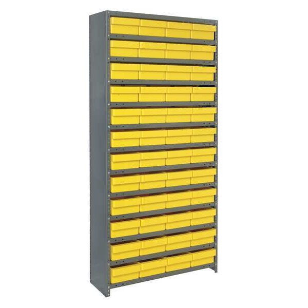Steel Enclosed Bin Shelving, 36 in W x 75 in H x 18 in D, 13 Shelves, Gray/Yellow