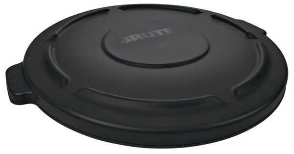 20 gal Flat Trash Can Lid, 20 in W/Dia, Black, Resin, 0 Openings