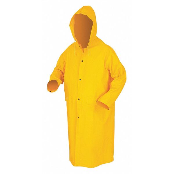 Classic Raincoat with Detachable Hood, PVC/Polyester, Waterproof, 48 in 2xL, Yellow, Large