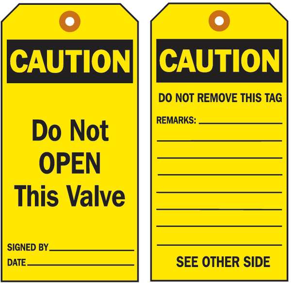 Caut Tag, 7 x 4 In, Bk/Yel, Hd Polyest, PK10