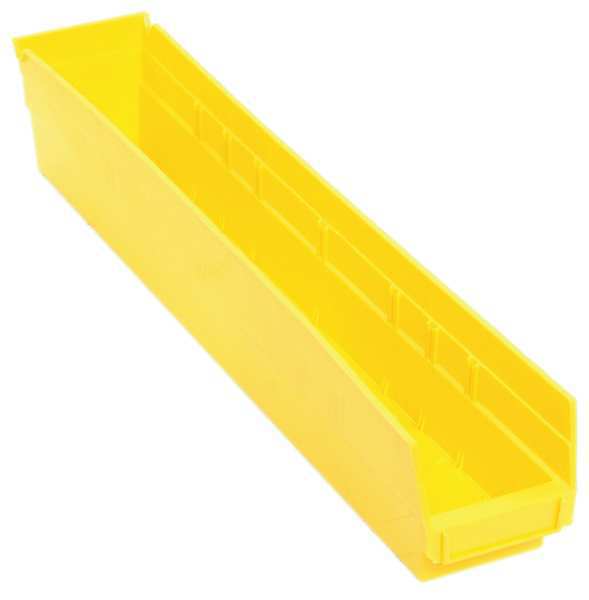 Shelf Storage Bin, Yellow, Polypropylene, 23 5/8 in L x 4 1/8 in W x 4 in H, 50 lb Load Capacity