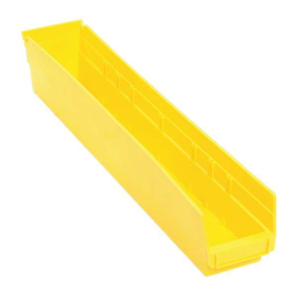 Shelf Storage Bin, Yellow, Polypropylene, 23 5/8 in L x 4 1/8 in W x 4 in H, 50 lb Load Capacity