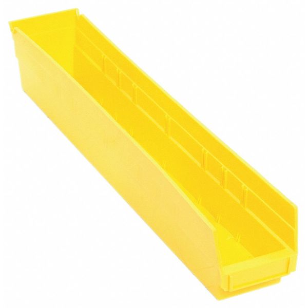 Shelf Storage Bin, Yellow, Polypropylene, 23 5/8 in L x 4 1/8 in W x 4 in H, 50 lb Load Capacity
