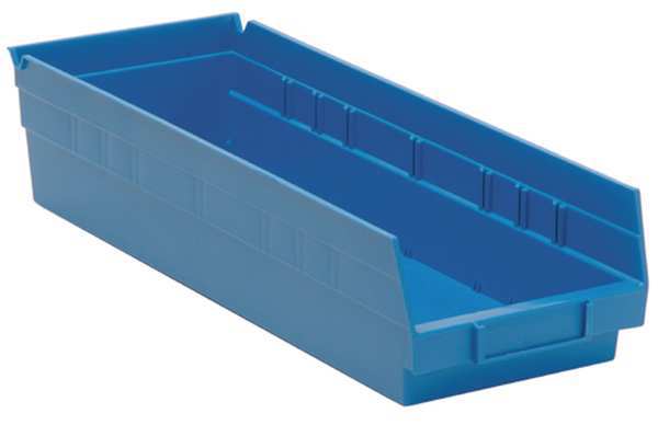 Shelf Storage Bin, Blue, Polypropylene, 17 7/8 in L x 6 5/8 in W x 4 in H, 50 lb Load Capacity