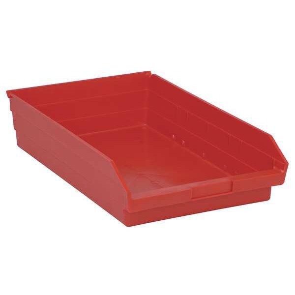Shelf Storage Bin, Red, Polypropylene, 17 7/8 in L x 11 1/8 in W x 4 in H, 50 lb Load Capacity