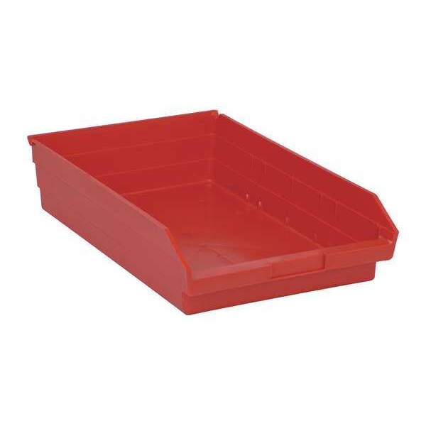 Shelf Storage Bin, Red, Polypropylene, 17 7/8 in L x 11 1/8 in W x 4 in H, 50 lb Load Capacity