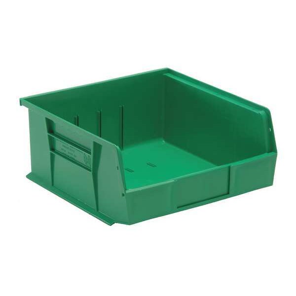Hang & Stack Storage Bin, Green, Polypropylene, 10 7/8 in L x 11 in W x 5 in H, 50 lb Load Capacity