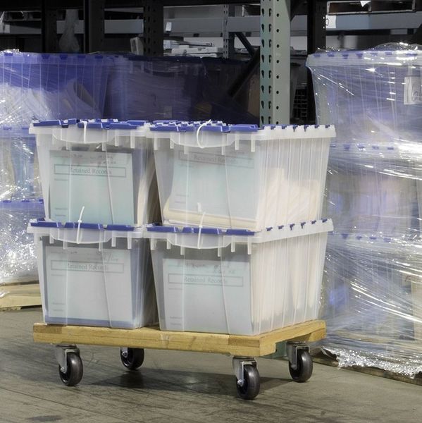 12 gal Attached Lid Container, Blue, Plastic, Steel Hinge