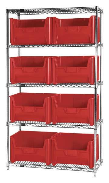 Steel Bin Shelving, 42 in W x 74 in H x 18 in D, 5 Shelves, Red