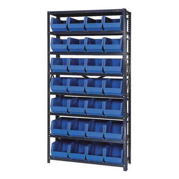 Steel Bin Shelving, 36 in W x 75 in H x 12 in D, 8 Shelves, Blue