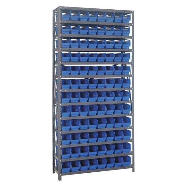 Steel Bin Shelving, 36 in W x 75 in H x 18 in D, 13 Shelves, Blue