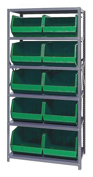 Steel Bin Shelving, 36 in W x 75 in H x 18 in D, 6 Shelves, Green
