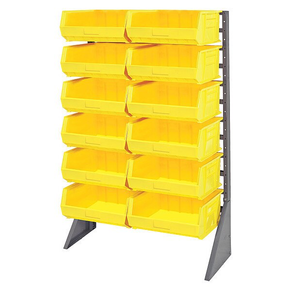 Steel Bin Rail Floor Rack, 15 in W x 36 in D x 54 in H, Yellow