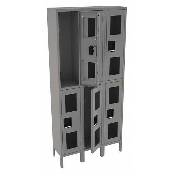 Wardrobe Locker, 36 in W, 12 in D, 78 in H, (2) Tier, (3) Wide, Gray