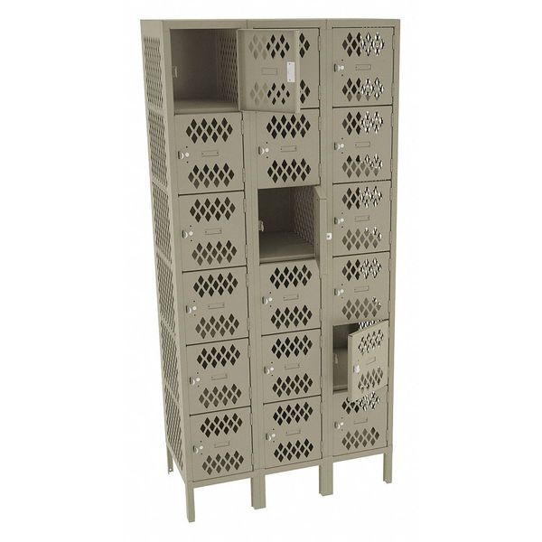 Box Locker, 36 in W, 18 in D, 78 in H, (3) Wide, (18) Openings, Sand