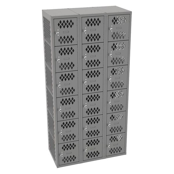 Box Locker, 36 in W, 18 in D, 72 in H, (3) Wide, (18) Openings, Gray