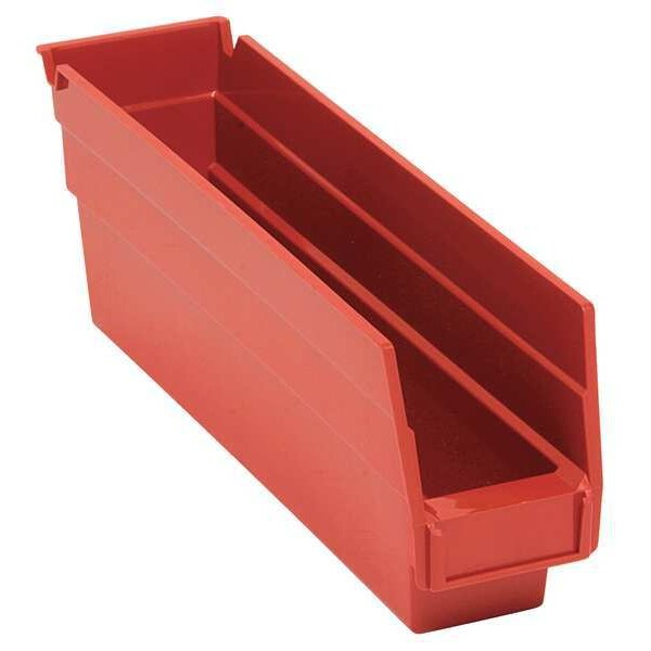 Shelf Storage Bin, Red, Polypropylene, 11 5/8 in L x 2 3/4 in W x 4 in H, 50 lb Load Capacity