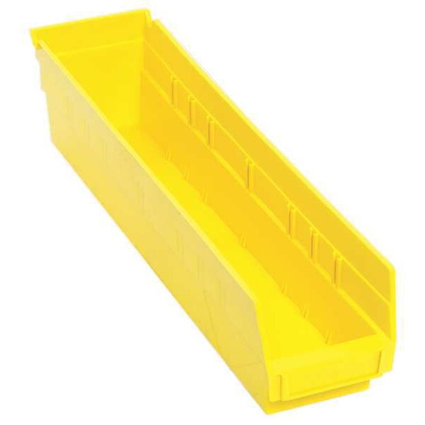 Shelf Storage Bin, Yellow, Polypropylene, 17 7/8 in L x 4 1/8 in W x 4 in H, 50 lb Load Capacity