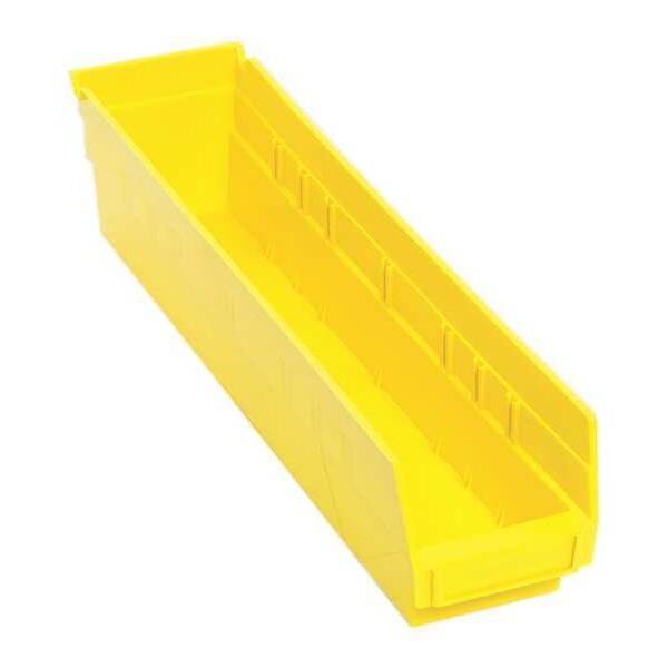Shelf Storage Bin, Yellow, Polypropylene, 17 7/8 in L x 4 1/8 in W x 4 in H, 50 lb Load Capacity