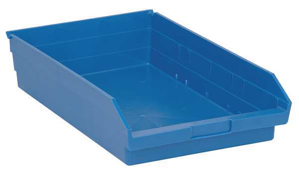 Shelf Storage Bin, Blue, Polypropylene, 17 7/8 in L x 11 1/8 in W x 4 in H, 50 lb Load Capacity
