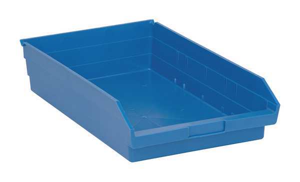 Shelf Storage Bin, Blue, Polypropylene, 17 7/8 in L x 11 1/8 in W x 4 in H, 50 lb Load Capacity