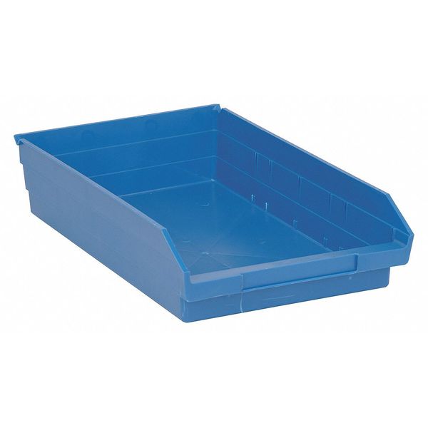 Shelf Storage Bin, Blue, Polypropylene, 17 7/8 in L x 11 1/8 in W x 4 in H, 50 lb Load Capacity