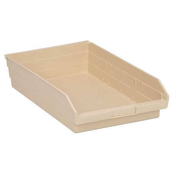Shelf Storage Bin, Ivory, Polypropylene, 17 7/8 in L x 11 1/8 in W x 4 in H, 50 lb Load Capacity