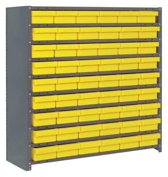 Steel Enclosed Bin Shelving, 36 in W x 39 in H x 12 in D, 10 Shelves, Yellow