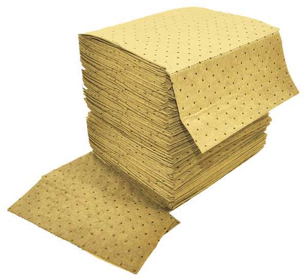 Sorbents, 30 gal. Chemical, Hazmat Absorbed, Yellow, Meltblown Polypropylene, 100 PK