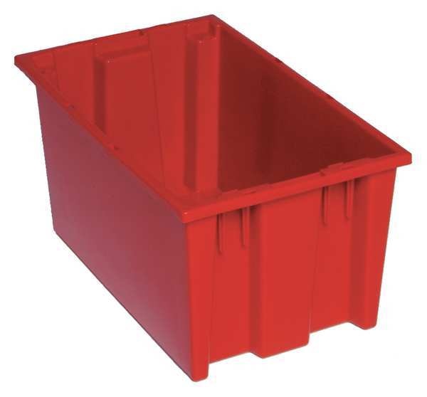 Stack & Nest Container, Red, Polyethylene, 18 in L, 11 in W, 9 in H, 0.76 cu ft Volume Capacity