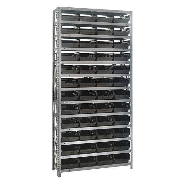 Steel Bin Shelving, 36 in W x 75 in H x 12 in D, 13 Shelves, Black