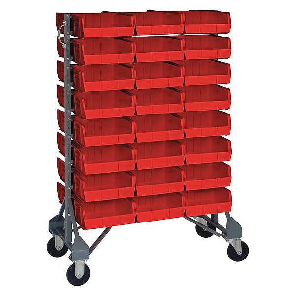 Steel Mobile Bin Rail Floor Rack, 20 in W x 36 in D x 53 in H, Red