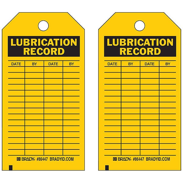 Lubrication Rcd Tag, 5-3/4 x 3 In, PK10