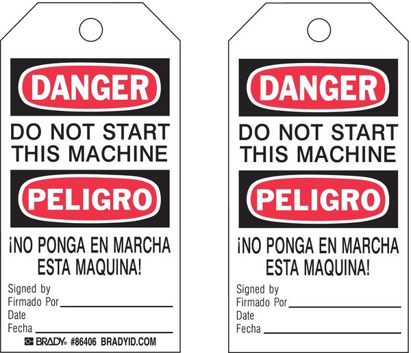 Danger Bilingual Tag, 5-3/4 x 3 In, PK10