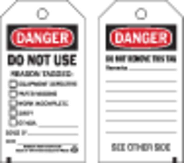 Danger Tag, 5-3/4 x 3 In, Cardstock, PK100