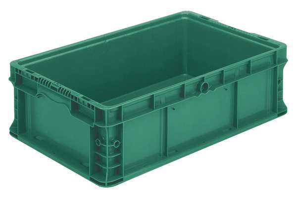 Straight Wall Container, Green, Plastic, 24 in L, 15 in W, 7 1/2 in H, 1.09 cu ft Volume Capacity