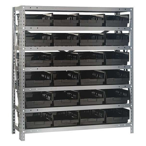 Steel Bin Shelving, 36 in W x 39 in H x 12 in D, 7 Shelves, Black